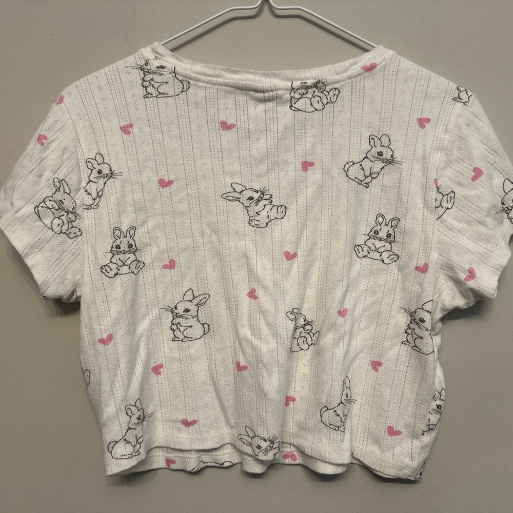Messy Bun Bunny Print Crop Top - White and Pink Size XL - Picture 4 of 7